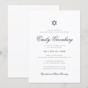 Bat Mitzvah minimalistisch Eenvoudig Klassiek Kaart