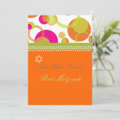 Bat Mitzvah + Mod Bubbles/oranje/hete roze Kaart (Staand voorkant)