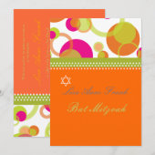Bat Mitzvah + Mod Bubbles/oranje/hete roze Kaart (Voorkant / Achterkant)