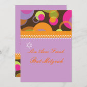 Bat Mitzvah+Mod Bubbles/oranje/warm roze Kaart (Voorkant / Achterkant)