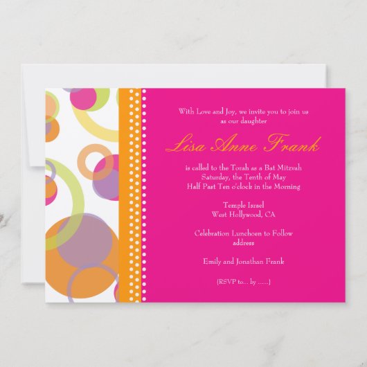 Bat Mitzvah+Mod Bubbles/oranje/warm roze Kaart (Achterkant)