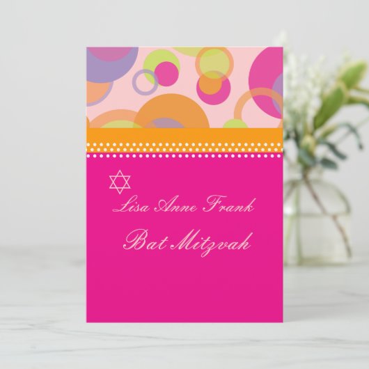 Bat Mitzvah+Mod Bubbles/oranje/warm roze Kaart (Staand voorkant)