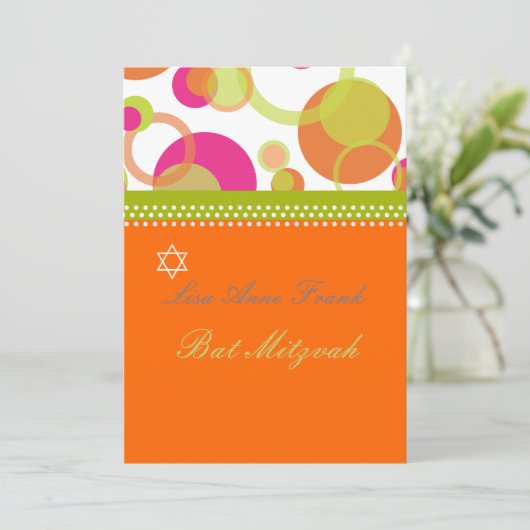 Bat Mitzvah+Mod Bubbles/oranje/warm roze Kaart (Staand voorkant)