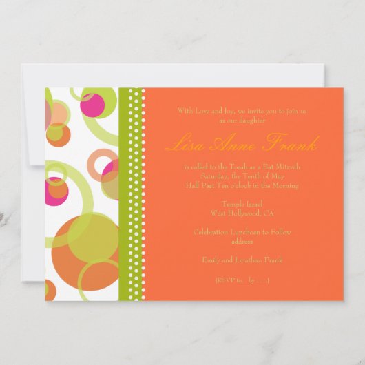 Bat Mitzvah+Mod Bubbles/oranje/warm roze Kaart (Achterkant)