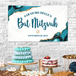 Bat Mitzvah Modern Agaat Goud Turkoois Schrift Spandoek