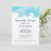 BAT MITZVAH modern aquablauw waterverf uitnodiging (Staand voorkant)