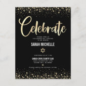 Bat Mitzvah Modern Black Gold Foil Glitter Script Informatiekaartje (Voorkant)