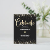 Bat Mitzvah Modern Black Gold Foil Glitter Script Informatiekaartje (Staand voorkant)