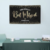 Bat Mitzvah Modern Black Gold Foil Glitter Script Spandoek (Beurs)