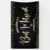 Bat Mitzvah Modern Black Gold Foil Glitter Script Spandoek (Verticaal)