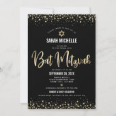 Bat Mitzvah Modern Black Gold Glitter Folie Script Kaart (Voorkant)