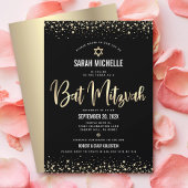 Bat Mitzvah Modern Black Gold Glitter Folie Script Kaart