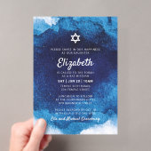 Bat Mitzvah Modern Blauwe Aquarel Acryl Uitnodigingen (Insitu (Draagbaar))