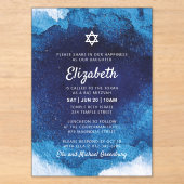 Bat Mitzvah Modern Blauwe Aquarel Acryl Uitnodigingen (Voorkant)