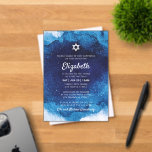 Bat Mitzvah Modern Blue Waterverf Acryl Uitnodigingen<br><div class="desc">Bestaat uit een afspeelbaar script en serif typografie; Allemaal tegen een achtergrond van een blauwe achtergrond van de waterverf. Dit wordt ontworpen door de Uitgezochte Leveringen van de Partij,  exclusief voor Zazzle. Hier te vinden op: http://www.zazzle.com/selectpartysupplies</div>