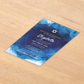 Bat Mitzvah Modern Blue Waterverf Acryl Uitnodigingen (Laagn)