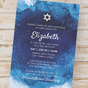 Bat Mitzvah Modern Blue Waterverf Kaart