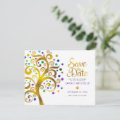 Bat Mitzvah Modern Bold Paarse Gold Tree of Life Save The Date (Staand voorkant)