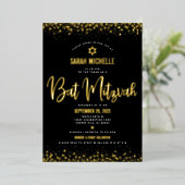Bat Mitzvah Modern Bold Script Black Real Gold Folie Uitnodiging (Staand Voorkant)