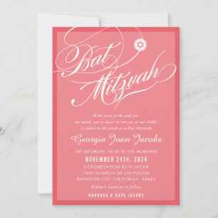 BAT MITZVAH modern elegant script flamingo roze Kaart