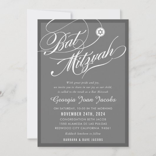 BAT MITZVAH modern elegant script hollywood grijs Kaart (Voorkant)
