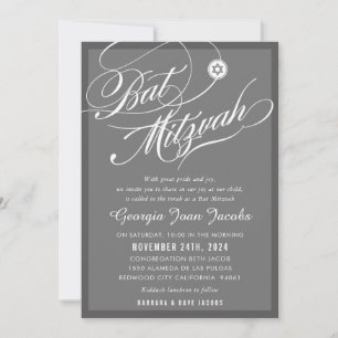 BAT MITZVAH modern elegant script hollywood grijs Kaart
