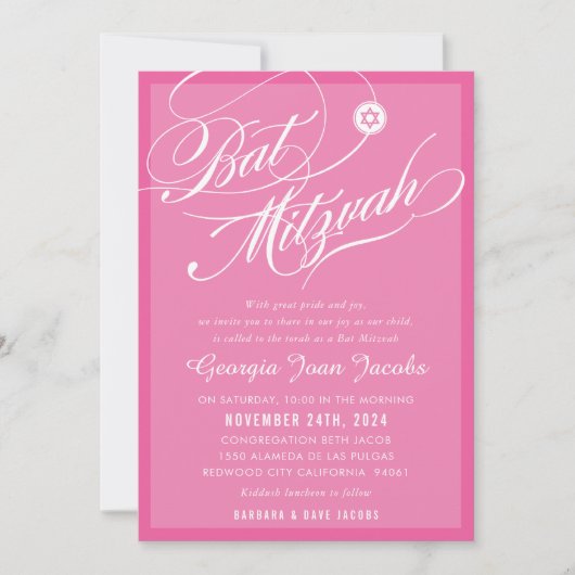 BAT MITZVAH modern elegant script hollywood roze Kaart (Voorkant)