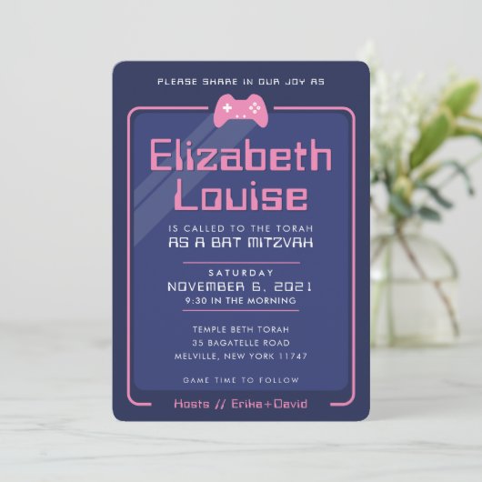 BAT MITZVAH modern gaming controls navy blauw roze Kaart (Staand voorkant)