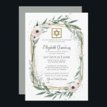 Bat Mitzvah Modern Geometric Floral Star van David Kaart<br><div class="desc">Het ontwerp bestaat uit delicate waterverf florale bloemplantenslijmen en groene groene bladbladeren op een eenvoudige witte achtergrond. Een eenvoudige ster van david past het geometrische lijst aan. 

Hier beschikbaar:
http://www.zazzle.com/store/selectpartysupplies</div>