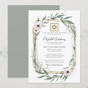 Bat Mitzvah Modern Geometric Floral Star van David Kaart