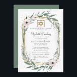 Bat Mitzvah Modern Geometric Floral Star van David Kaart<br><div class="desc">Het ontwerp bestaat uit delicate waterverf florale bloemplantenslijmen en groene groene bladbladeren op een eenvoudige witte achtergrond. Een eenvoudige ster van david past het geometrische lijst aan. 

Hier beschikbaar:
http://www.zazzle.com/store/selectpartysupplies</div>