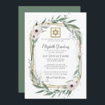 Bat Mitzvah Modern Geometric Floral Star van David Kaart<br><div class="desc">Het ontwerp bestaat uit delicate waterverf florale bloemplantenslijmen en groene groene bladbladeren op een eenvoudige witte achtergrond. Een eenvoudige ster van david past het geometrische lijst aan. 

Hier beschikbaar:
http://www.zazzle.com/store/selectpartysupplies</div>