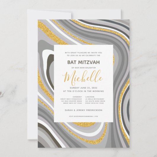 Bat Mitzvah Modern Glitter Agate Invitation Kaart (Voorkant)