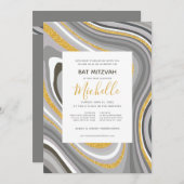 Bat Mitzvah Modern Glitter Agate Invitation Kaart (Voorkant / Achterkant)