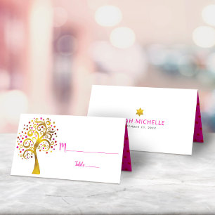 Bat Mitzvah Modern Gold en Roze Folie Boom of Life Plaatskaartje