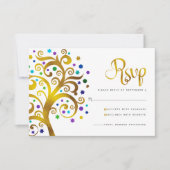 Bat Mitzvah Modern Gold Foil Blue Tree of Life RSVP Kaartje (Voorkant)