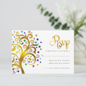 Bat Mitzvah Modern Gold Foil Blue Tree of Life RSVP Kaartje (Staand voorkant)