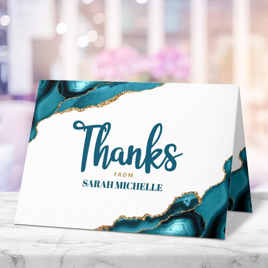 Bat Mitzvah Modern Goud Turquoise Agaat Script Bedankkaart