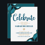 Bat Mitzvah Modern Goud Turquoise Agaat Script Informatiekaartje<br><div class="desc">Wees trots, verheug je en laat deze mijlpaal van je favoriete Bat Mitzvah zien! Voeg dit coole, unieke, moderne, gepersonaliseerde inlegvel toe voor extra informatie over uw evenement. Donker blauwgroen blauw schrift typografie en faux gold Star of David overlay een eenvoudige, schone witte achtergrond met turquoise blauw agaat stenen geaccentueerd...</div>