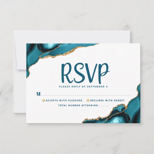 Bat Mitzvah Modern Goud Turquoise Agaat Script RSVP Kaartje (Voorkant)