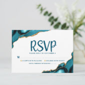 Bat Mitzvah Modern Goud Turquoise Agaat Script RSVP Kaartje (Staand voorkant)
