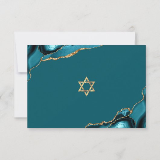 Bat Mitzvah Modern Goud Turquoise Agaat Script RSVP Kaartje (Achterkant)
