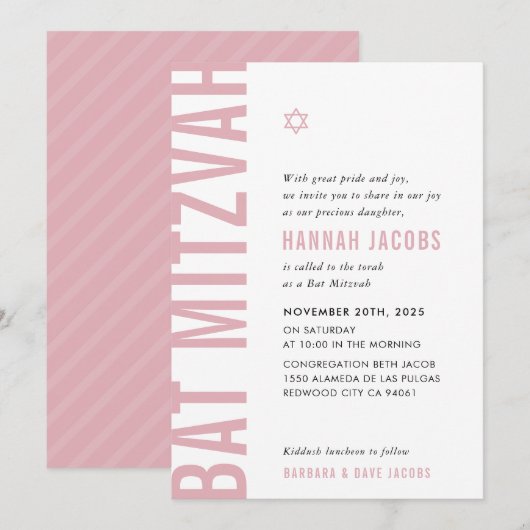 BAT MITZVAH modern minimaal vet meisje schemerroze Kaart (Voorkant / Achterkant)