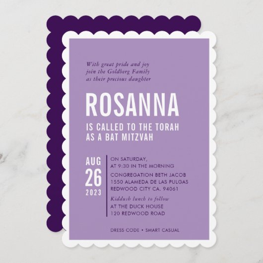 BAT MITZVAH modern minimalistisch design paarse Kaart (Voorkant / Achterkant)
