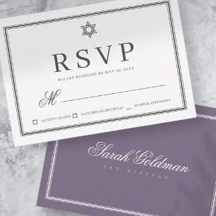Bat Mitzvah Modern Monogram op Eenvoudig Lijst RSVP Kaartje