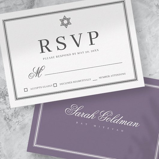 Bat Mitzvah Modern Monogram op Eenvoudig Lijst RSVP Kaartje
