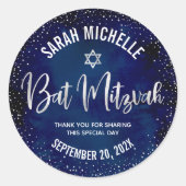 Bat Mitzvah Modern Navy Blauw Zilver Glitter Scrip Ronde Sticker (Voorkant)