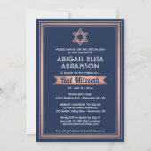 Bat Mitzvah Modern Navy Blue Roze Rose Gold Trendy Kaart (Voorkant)