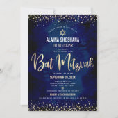 Bat Mitzvah Modern Navy Gold Foil Glitter Script Kaart (Voorkant)