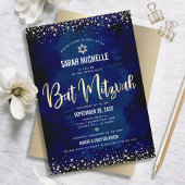 Bat Mitzvah Modern Navy Gold Glitter Folie Script Kaart